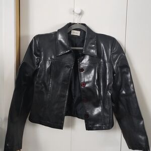 Classic Black Leather Button Jacket by Pianella